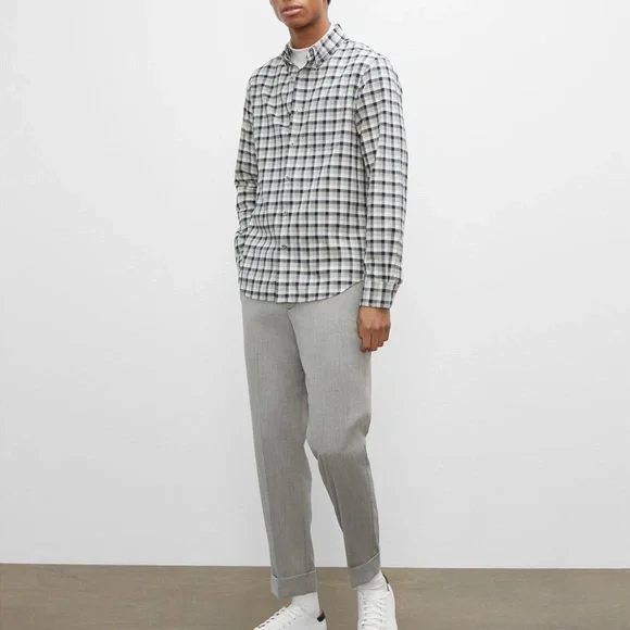 Long Sleeve Plaid Oxford Shirt - New With Tags - NEVER WORN - Grey Plaid